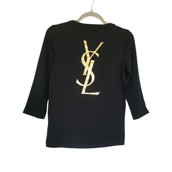 Yves Saint Laurent YSL Beaute Black Crewneck Uniform Top 3/4 Sleeve Size Medium - Picture 1 of 5